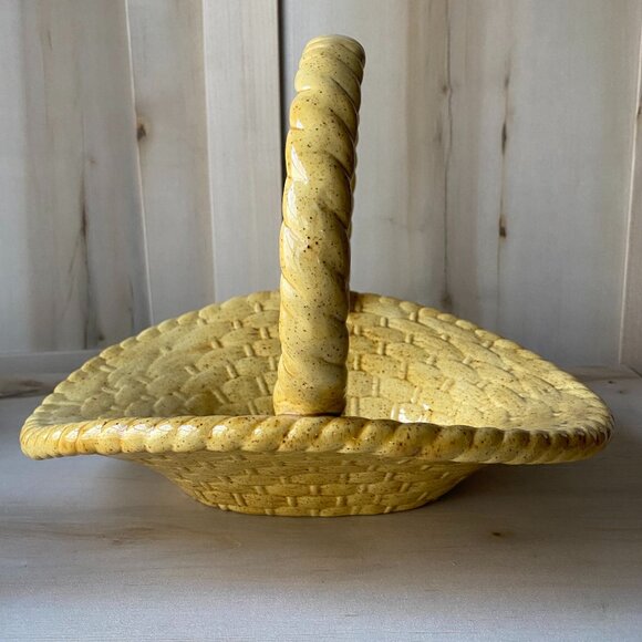 Vintage farmhouse rustic ceramic yellow hand painted basket cottagecore easter